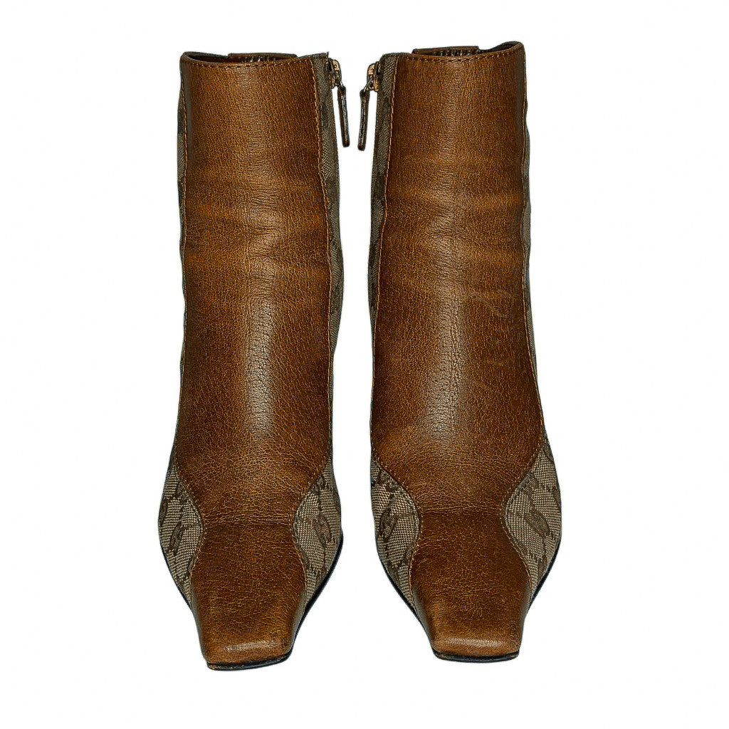 Gucci GG Monogram Ankle Booties, Praline Beige & Ebony Leather