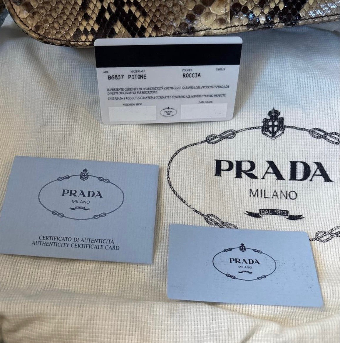Prada Vintage Tan Brown Real Python Snake Skin Leather Shoulder Bag