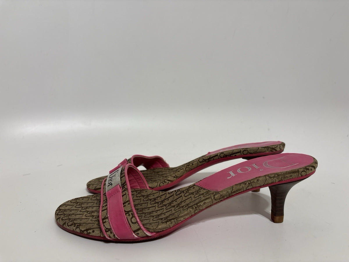 Christian Dior by John Galliano Pink Leather Monogram Sandal Heels