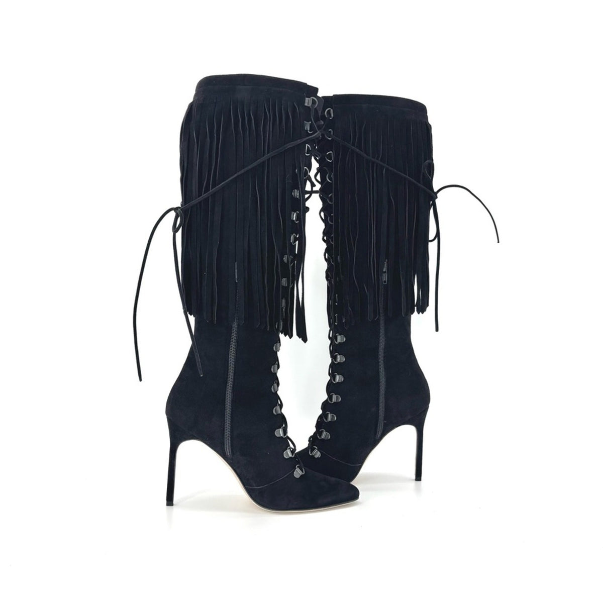 Manolo Blahnik Siouxi 105 Fringed Suede Knee-High Boots