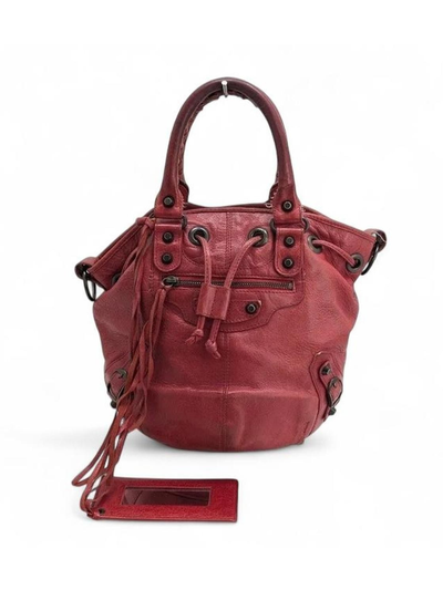 Vintage Balenciaga Leather Mini Pompon Bucket Bag with Double Handles