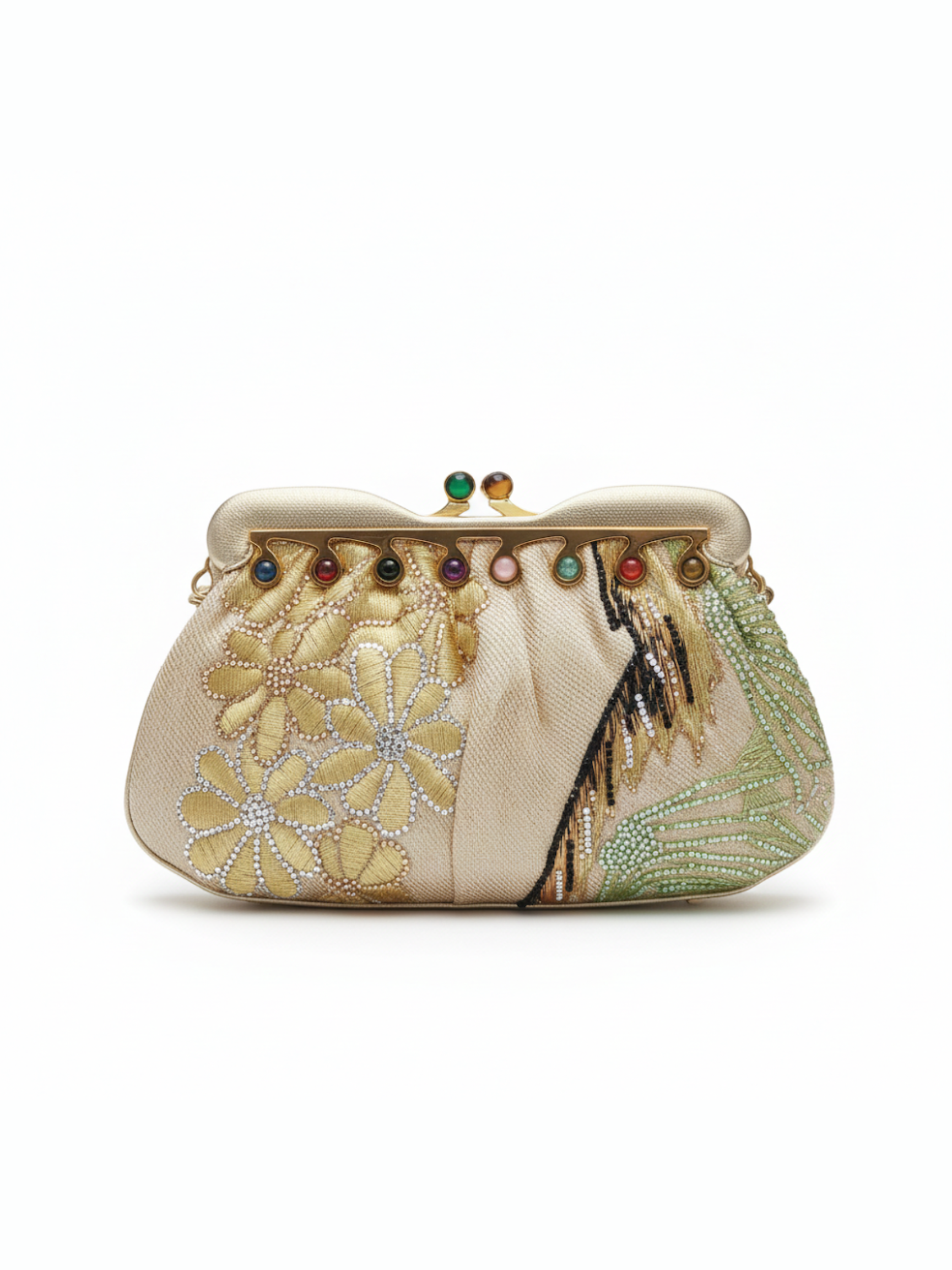 Judith Leiber Gold Floral Crystal-Embellished Clutch