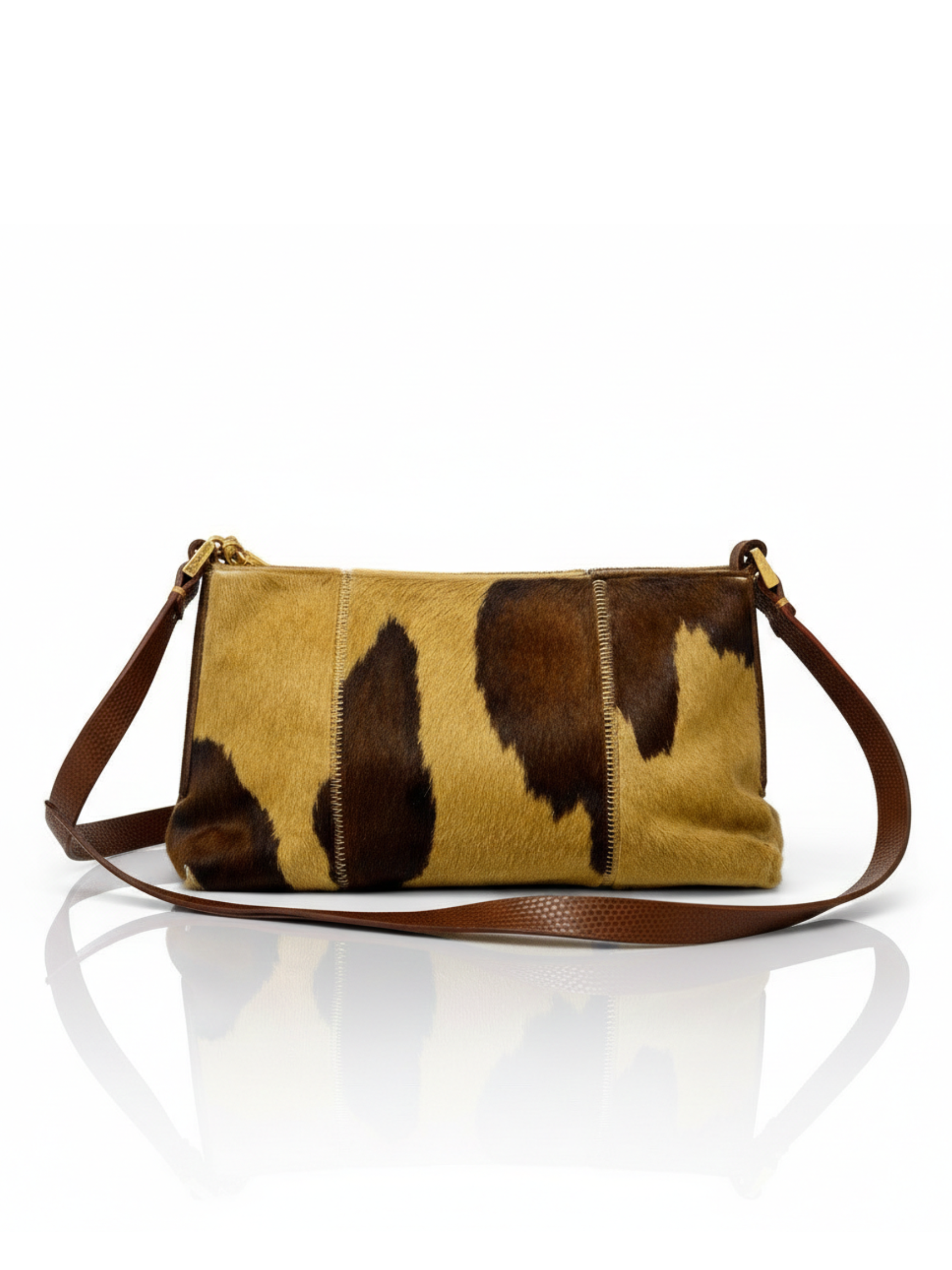 Francesco Biasia Vintage Italian Cow-Pattern Animal Print Bag with Gold Hardware