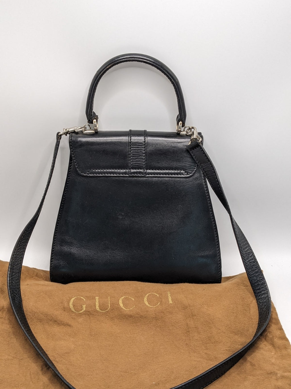 Gucci Black Leather Top Handle Crossbody Satchel Bag