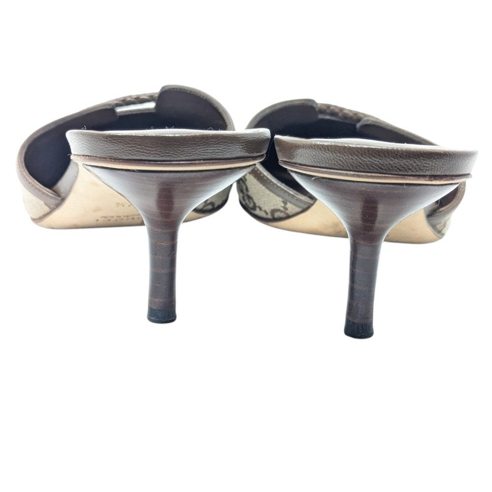 Gucci GG Monogram Square Toe Kitten Heel Mules