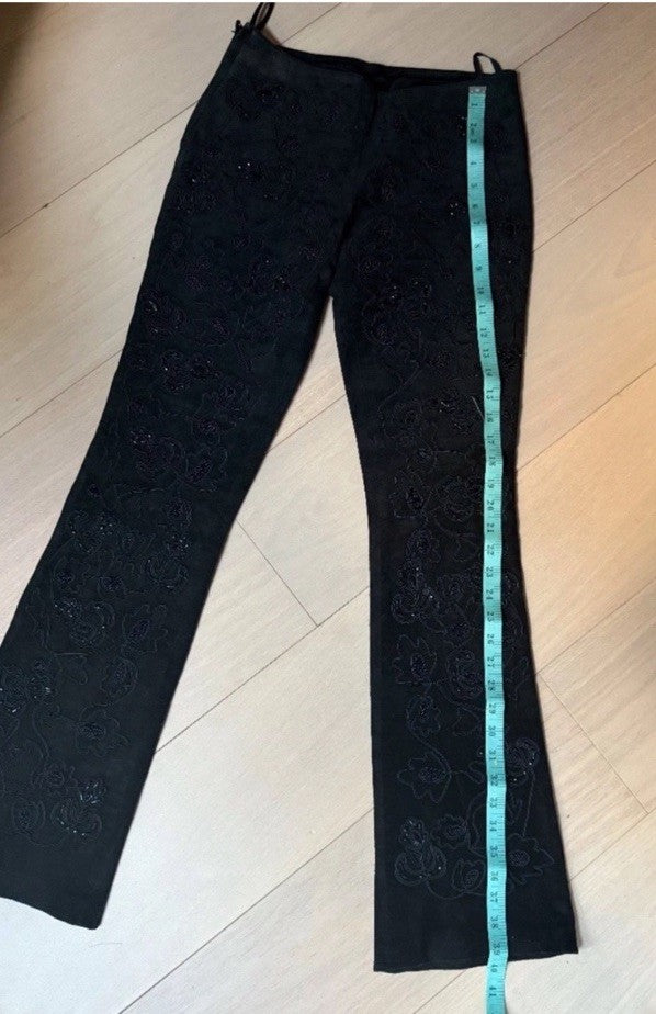 Bebe Black Suede Embellished Bootcut Flare Pants