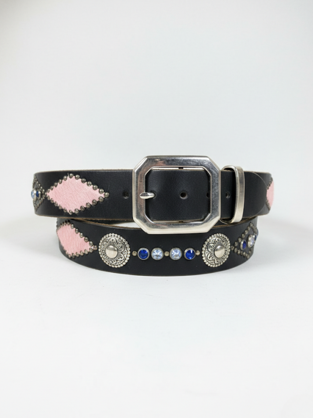 Vintage Jeff Gallea Leather Pony Hair Embellished Boho Belt