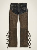 RRL Ralph Lauren Studded Suede Chap Overlay Denim Jeans