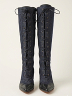 Christian Dior Y2K Denim & Snakeskin Lace-Up Knee-High Boots