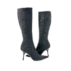 Roberto Cavalli Denim Floral Print Knee-High Boots