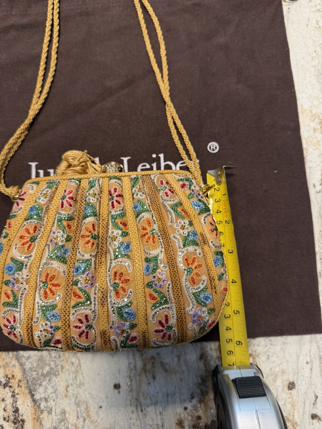 Judith Leiber Beaded Clutch, Gold Multicolor Floral