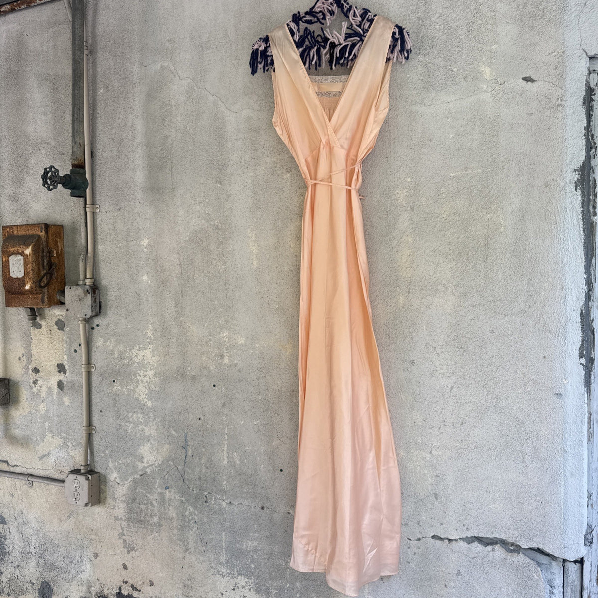Vintage 1930s Pink Rayon Satin Bias-Cut Slip Gown