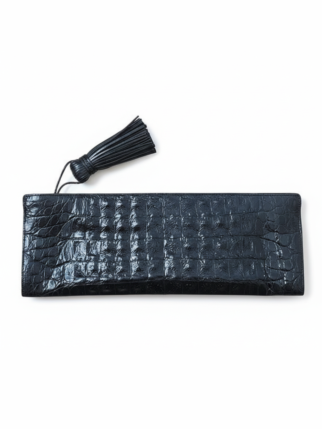 Nancy Gonzalez Black Crocodile Leather Envelope Clutch with Tassel Zip