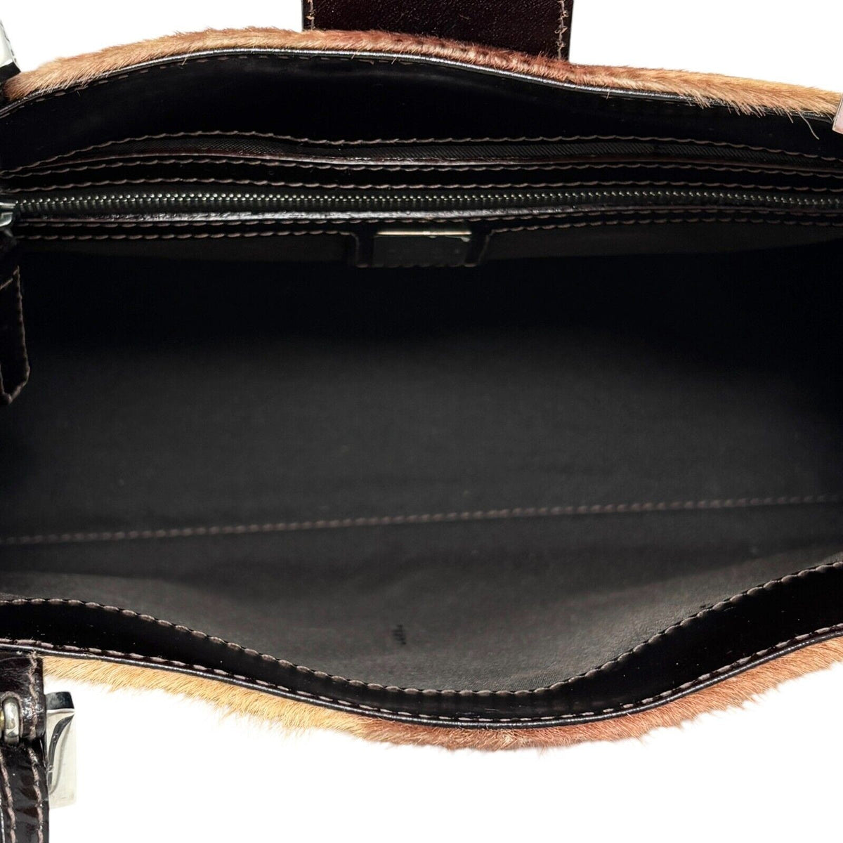 Fendi Vintage FF Logo Calf Hair Shoulder Bag, Brown & Silver