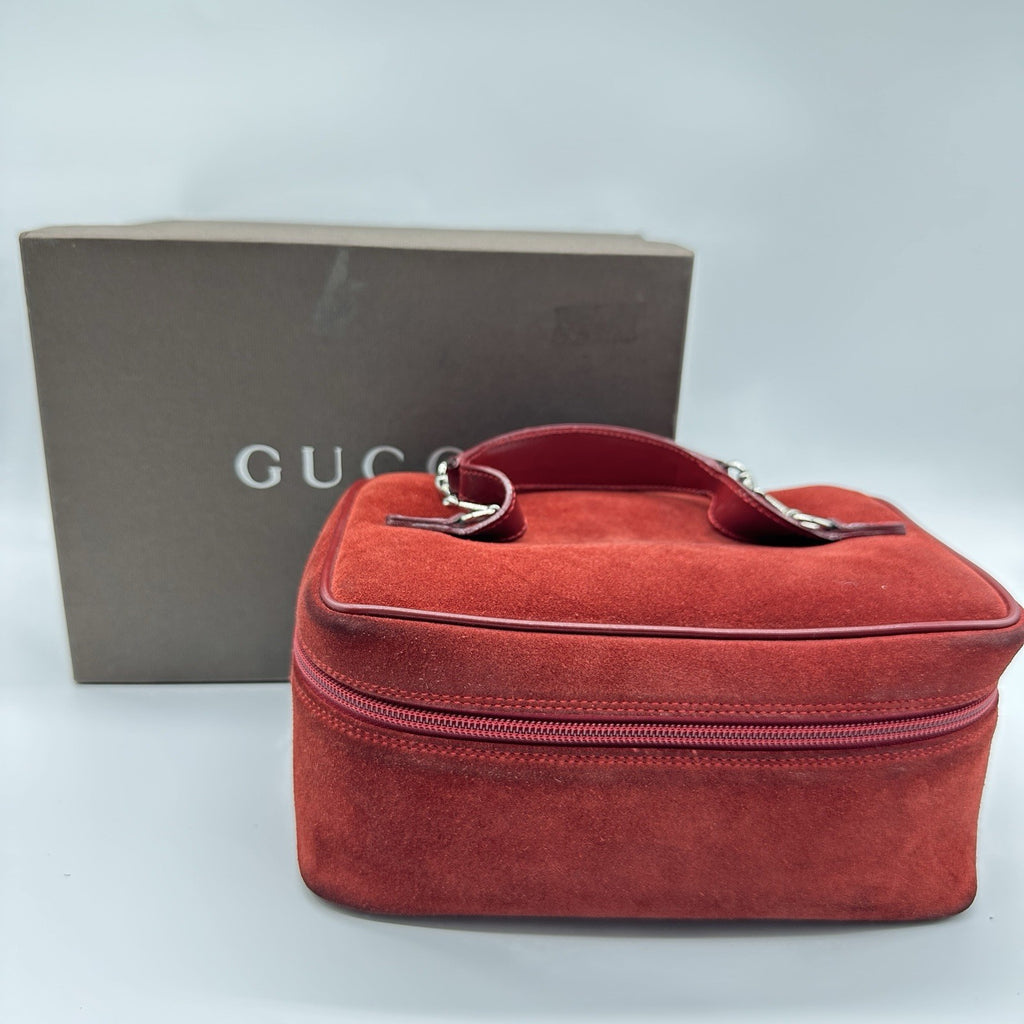 Gucci Horsebit Vanity Case in Red Suede
