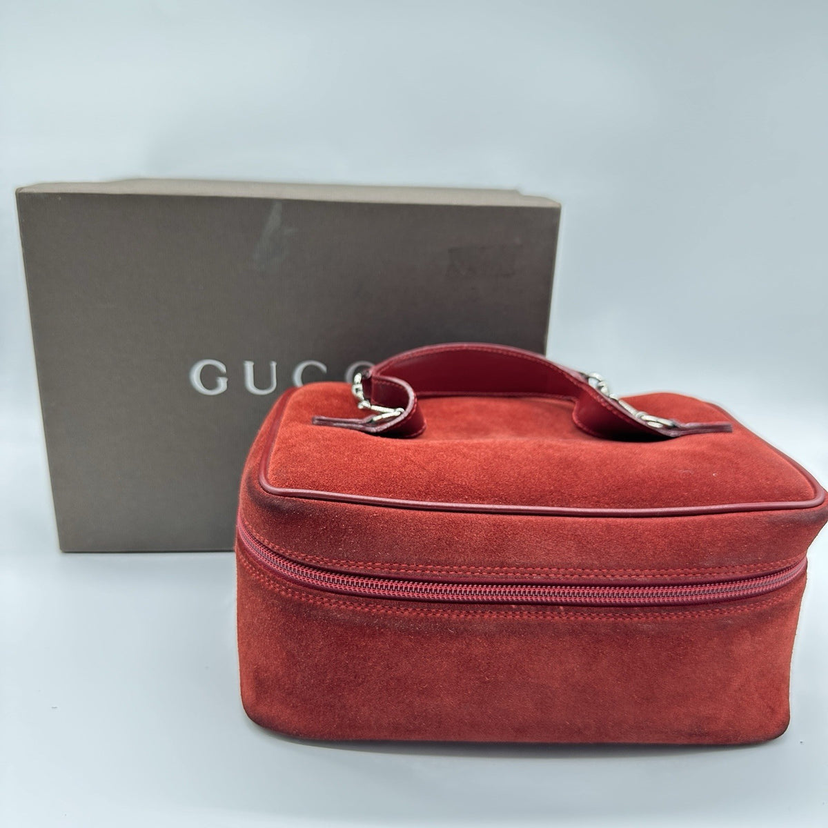 Gucci Horsebit Vanity Case in Red Suede