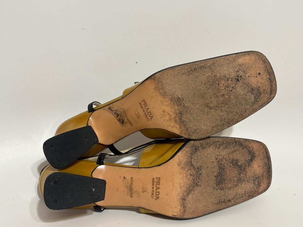 Prada Vintage Mustard Yellow Slingback Heels