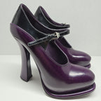Prada Purple Black Patent Leather Strap Maryjane Heels Size EU 35 US 5