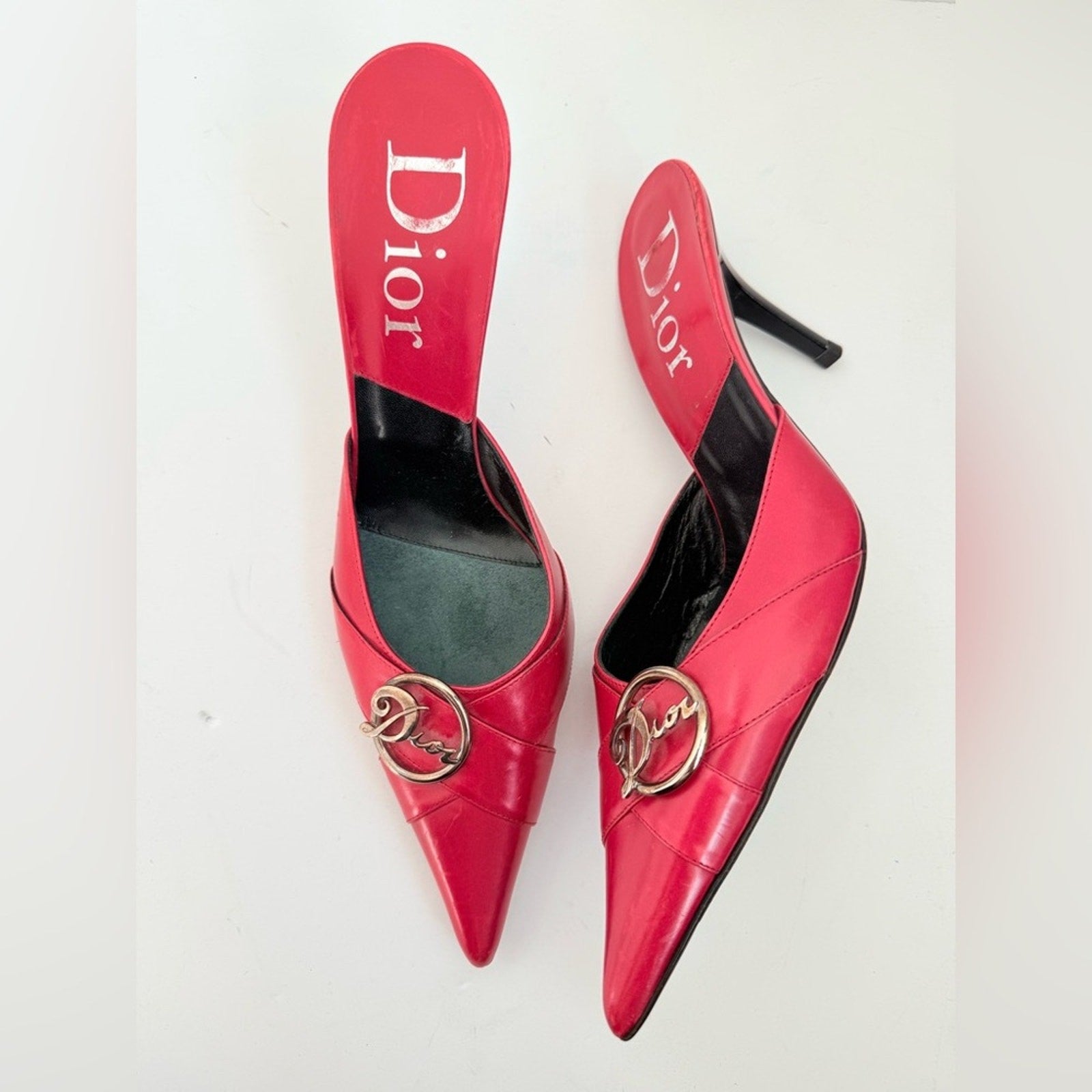 Christian Dior by John Galliano Red Leather Diva Mule Heels