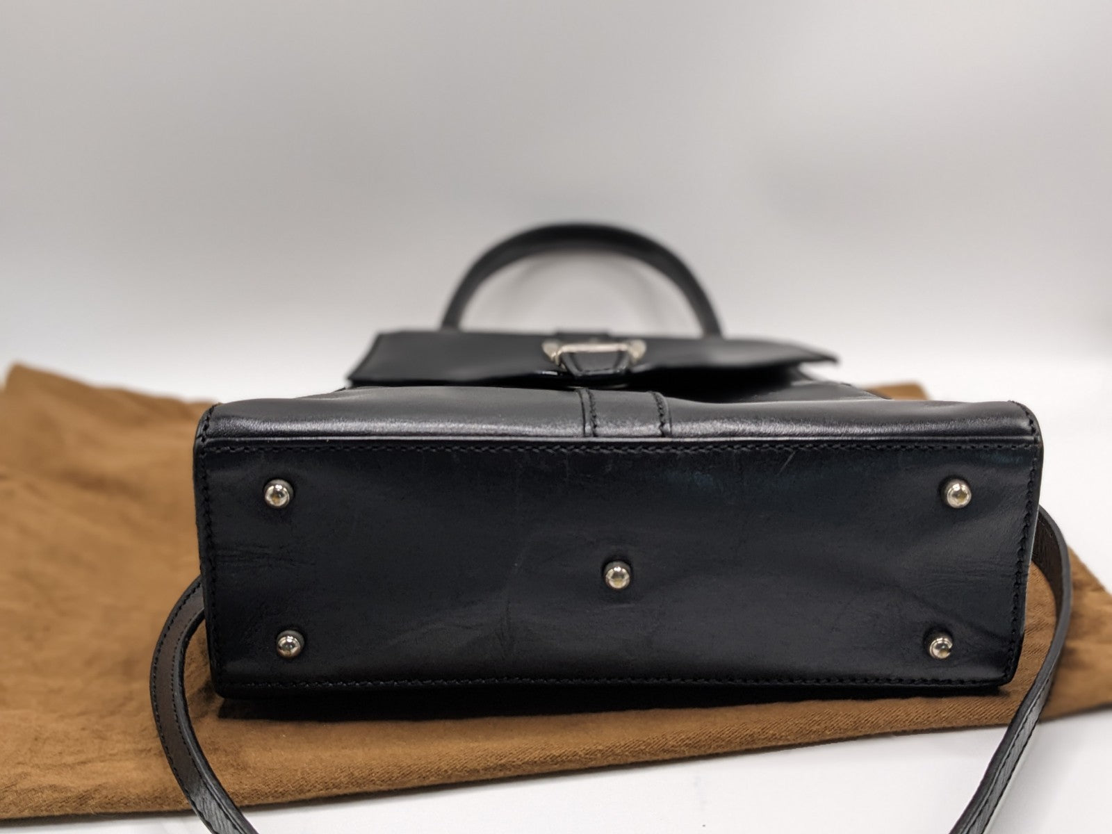 Gucci Black Leather Top Handle Crossbody Satchel Bag