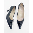 Chanel Vintage Black Patent Leather CC Bow Cap Toe Pumps, EU 36