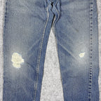 Levi's 505 Orange Tab Jeans, Medium Wash Distressed Denim