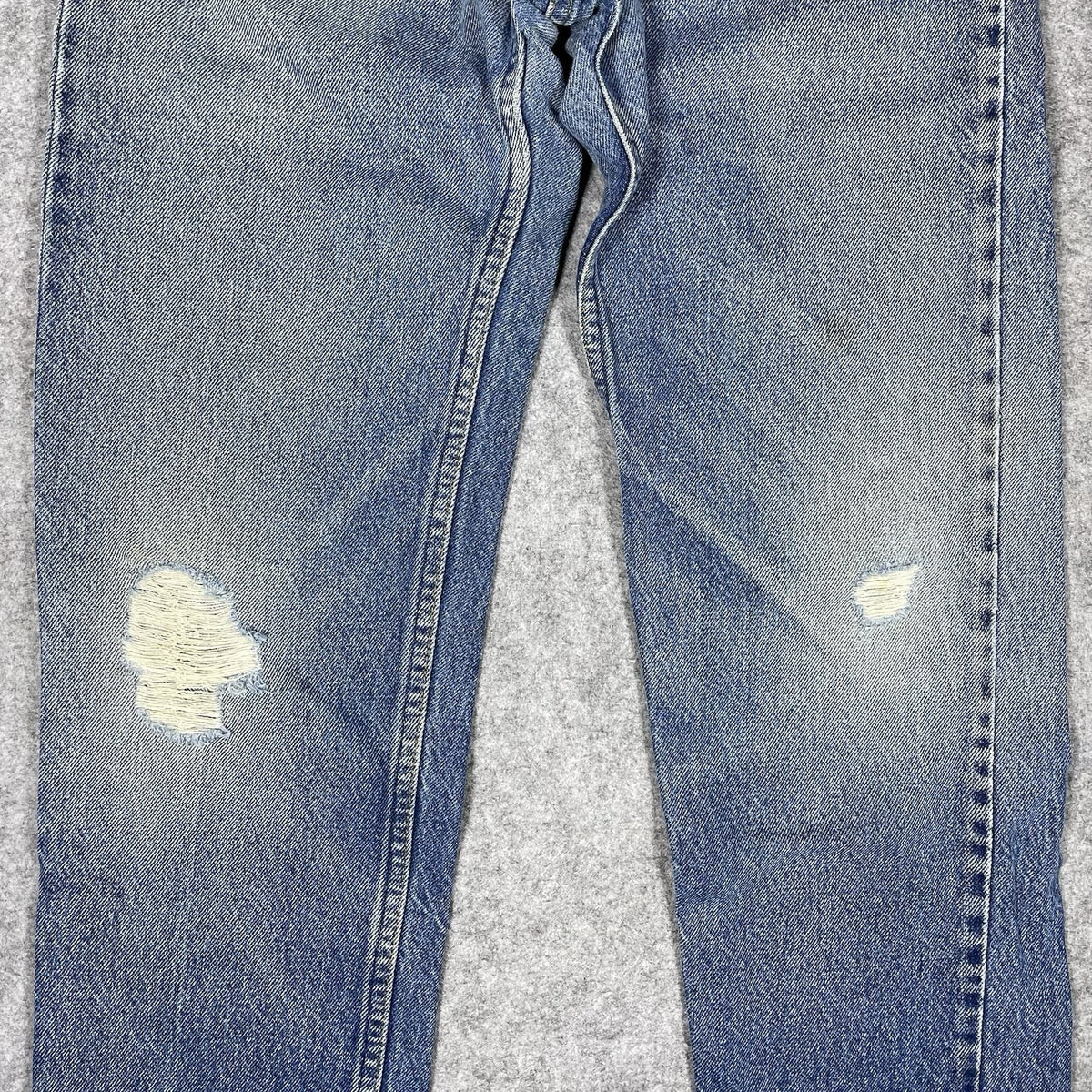 Levi's 505 Orange Tab Jeans, Medium Wash Distressed Denim