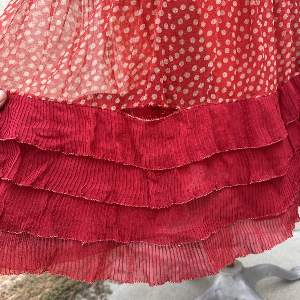 Marjone 1920s Red Silk Chiffon Polka Dot Dress
