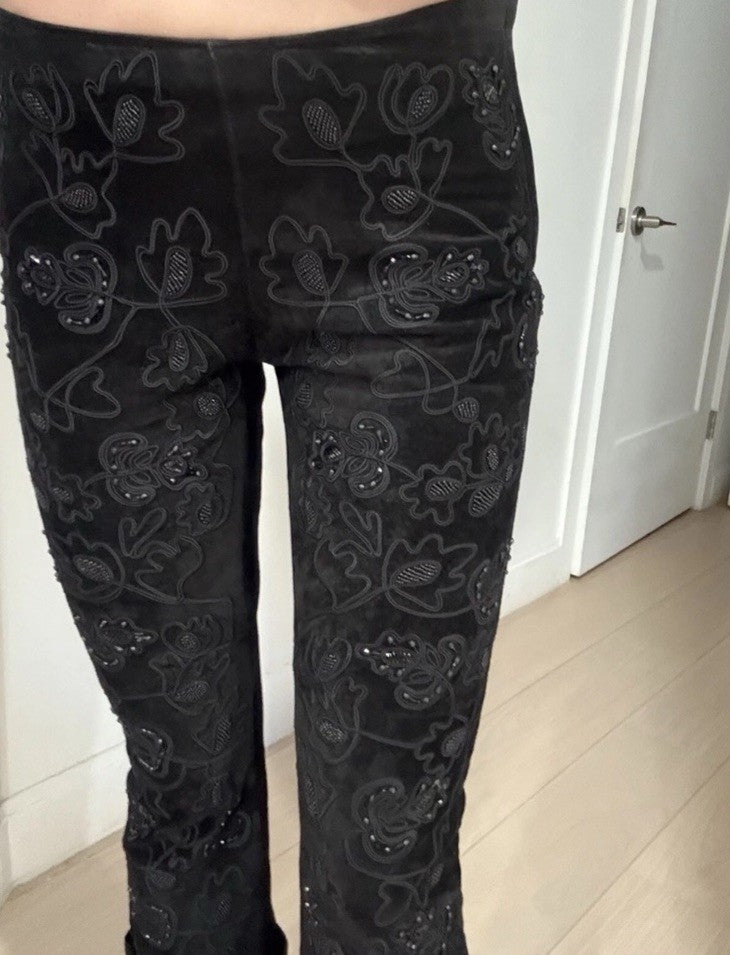 Bebe Black Suede Embellished Bootcut Flare Pants