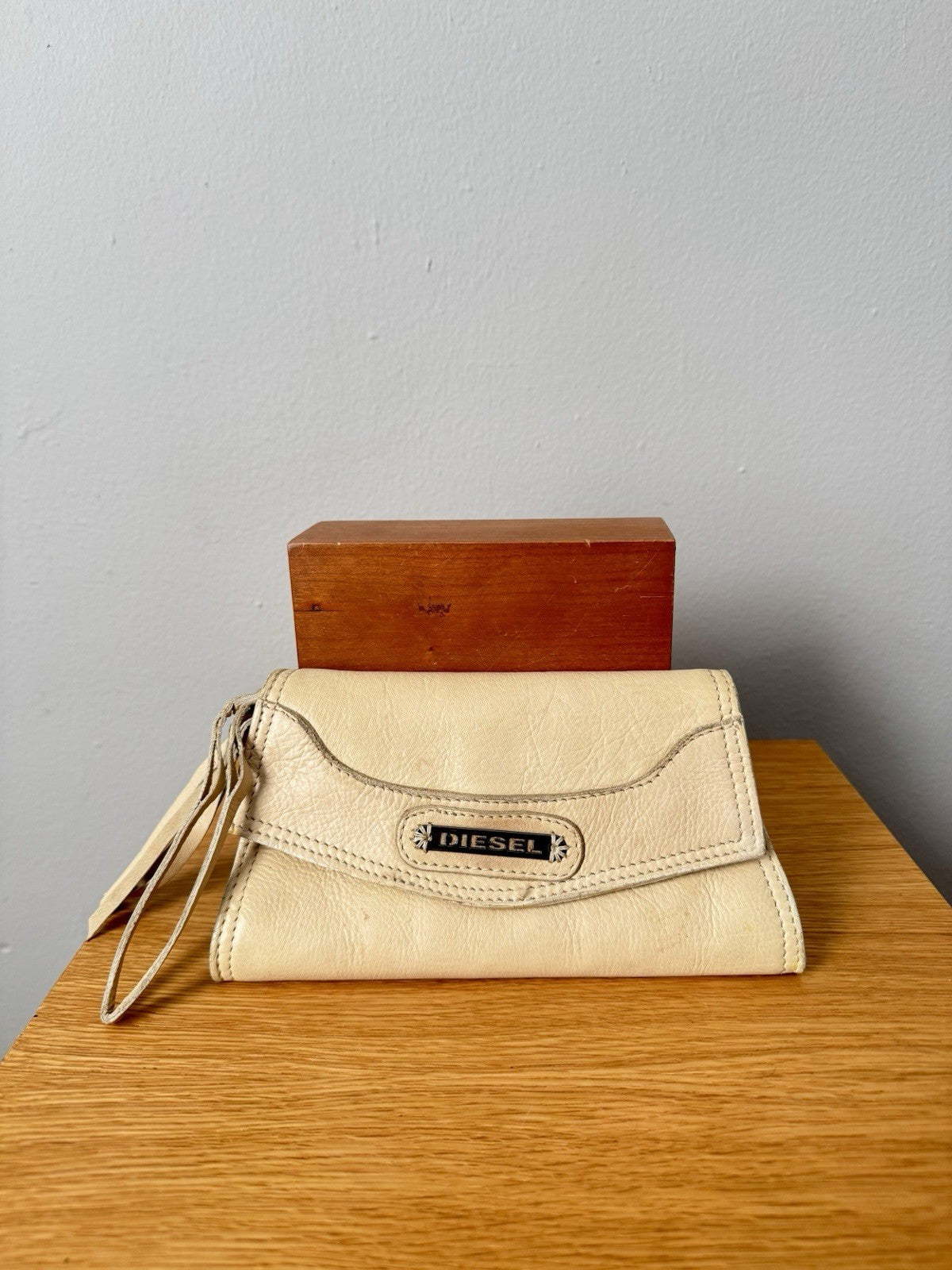 Diesel Genuine Leather Pony Wallet Wristlet in Ivory