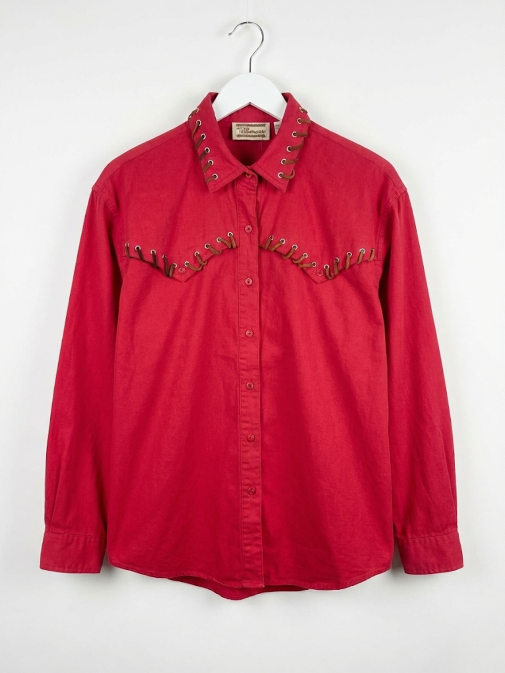 Tillman Vintage Red Western Button-Up Shirt with Leather Grommet Detail