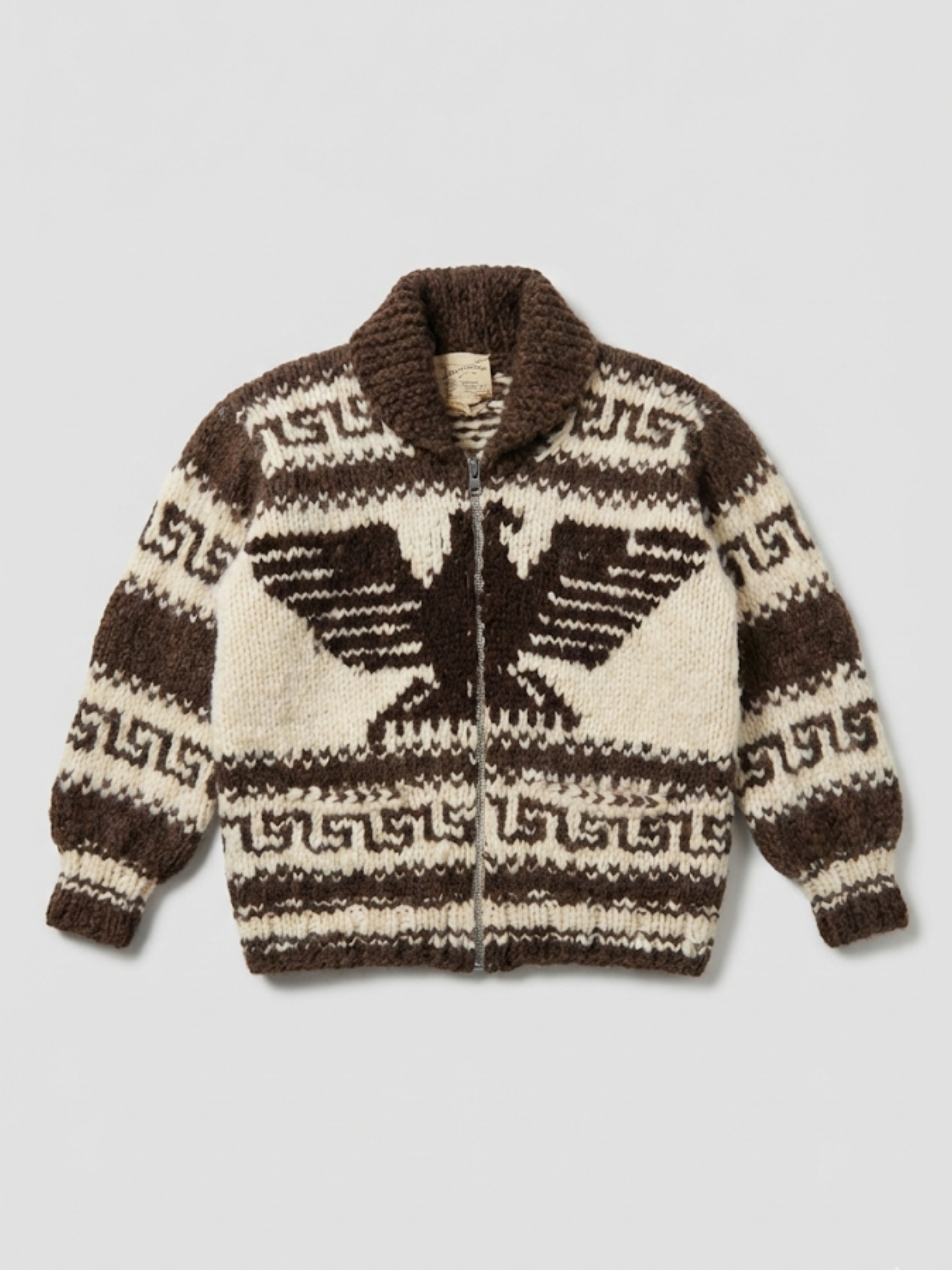 Vintage Cowichan Hand-Knit Wool Sweater with Eagle Motif