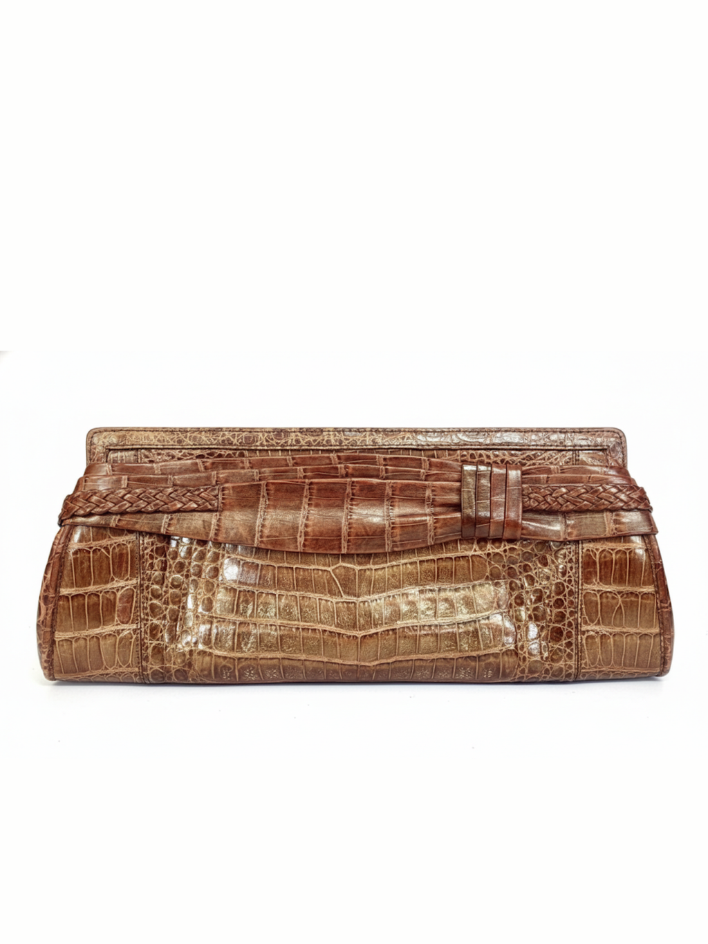 Vintage Nancy Gonzalez Brown Alligator Leather Clutch with Magnetic Closure