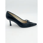 Chanel Vintage Black Patent Leather CC Bow Cap Toe Pumps, EU 36