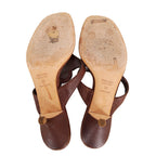 Prada Vintage Brown Grained Leather Heart Accent Kitten Heel Sandals