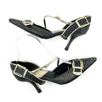Christian Dior Galliano-Era CD Logo Buckle Heels, Black & Gold