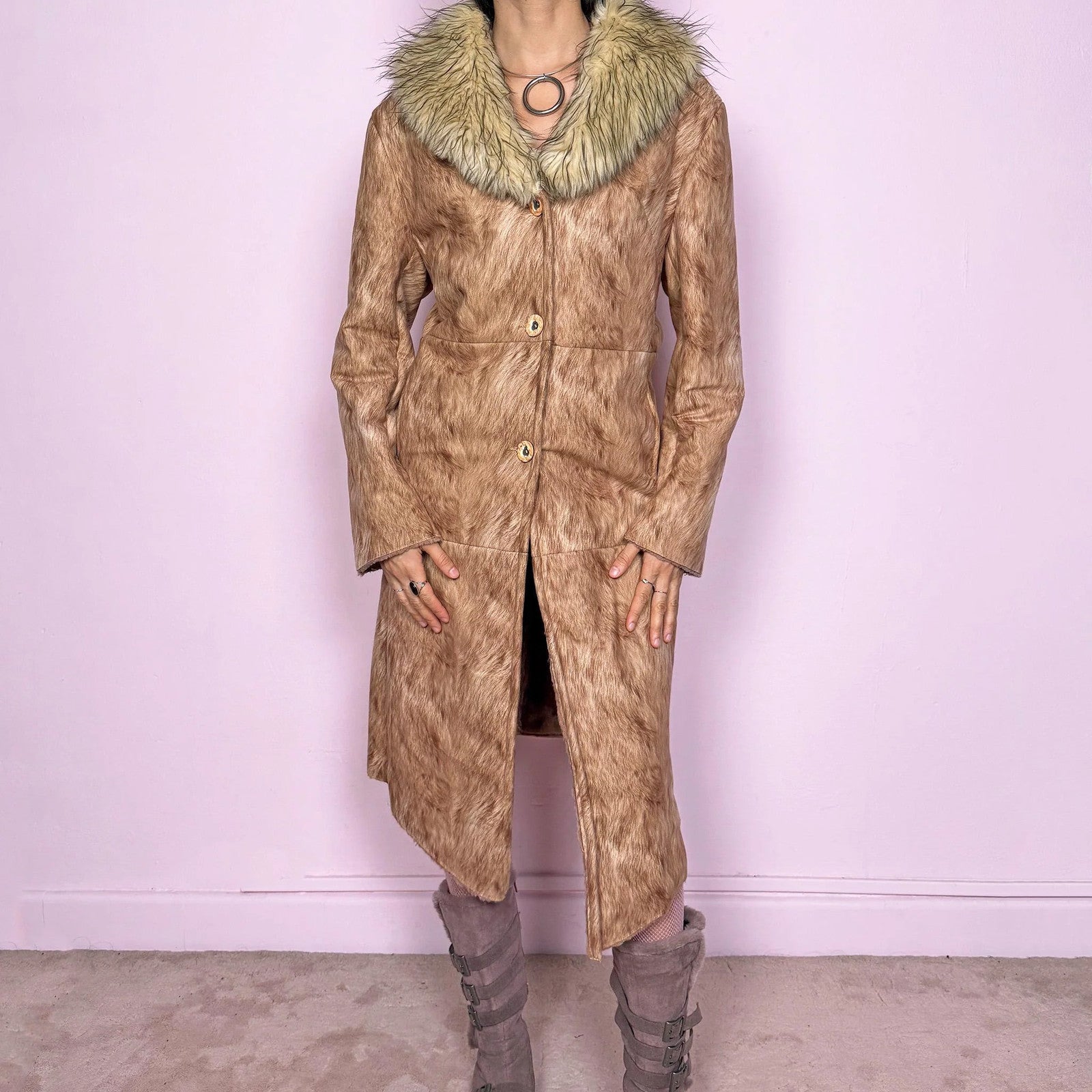 Vintage Y2K Penny Lane Coat, Brown Faux Fur