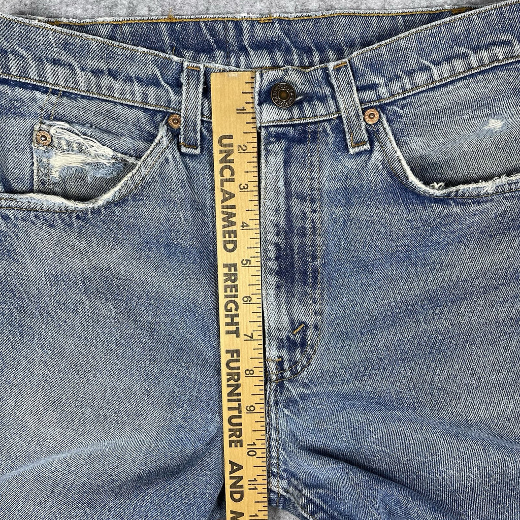 Levi's 505 Orange Tab Jeans, Medium Wash Distressed Denim