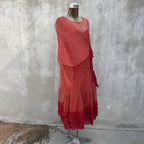 Marjone 1920s Red Silk Chiffon Polka Dot Dress