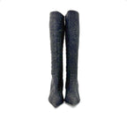 Roberto Cavalli Denim Floral Print Knee-High Boots