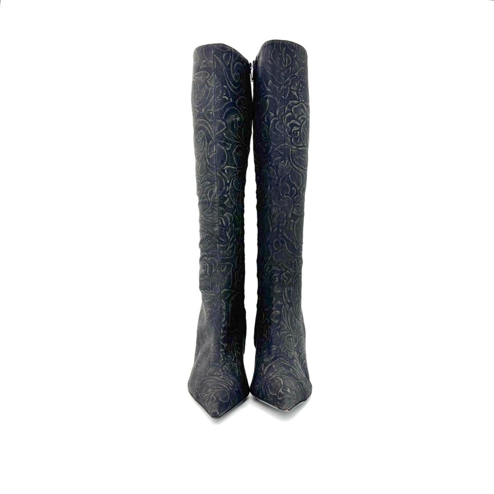 Roberto Cavalli Denim Floral Print Knee-High Boots