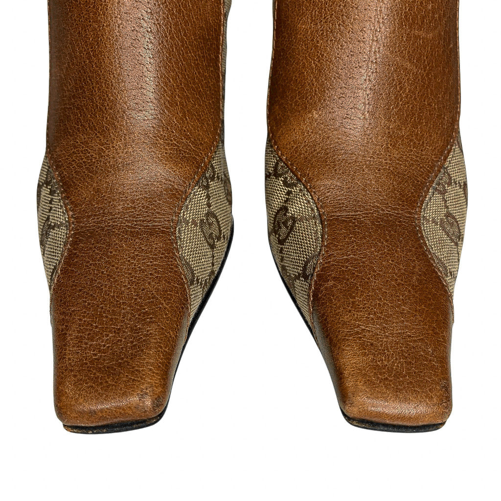 Gucci GG Monogram Ankle Booties, Praline Beige & Ebony Leather
