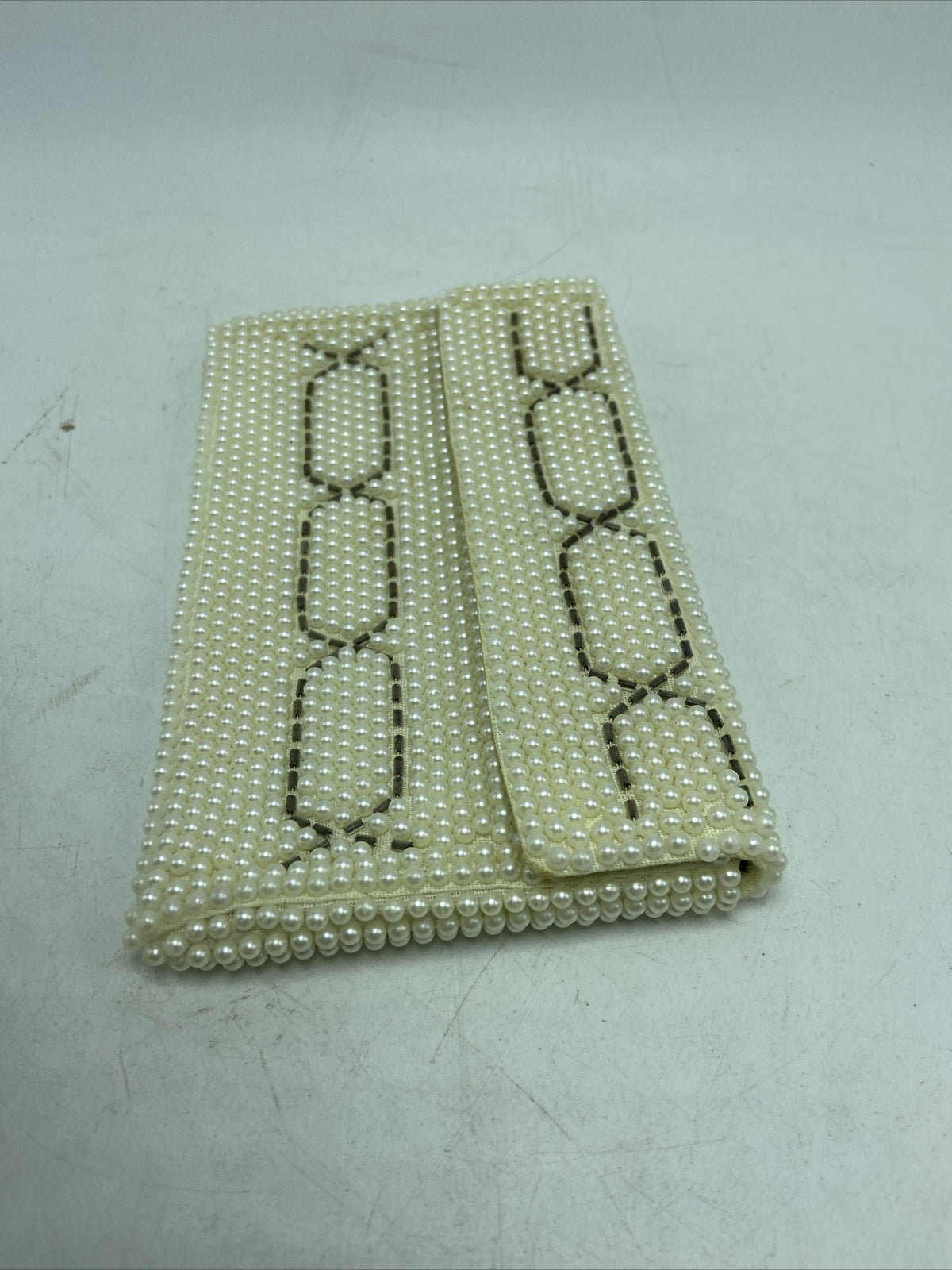Susan Japan Hand Beaded Faux Pearl Clutch Purse, White