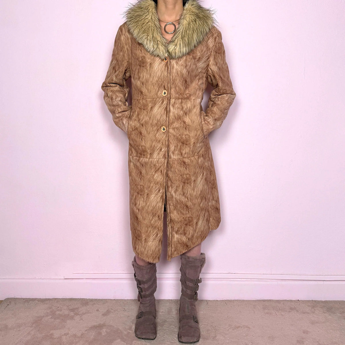 Vintage Y2K Penny Lane Coat, Brown Faux Fur