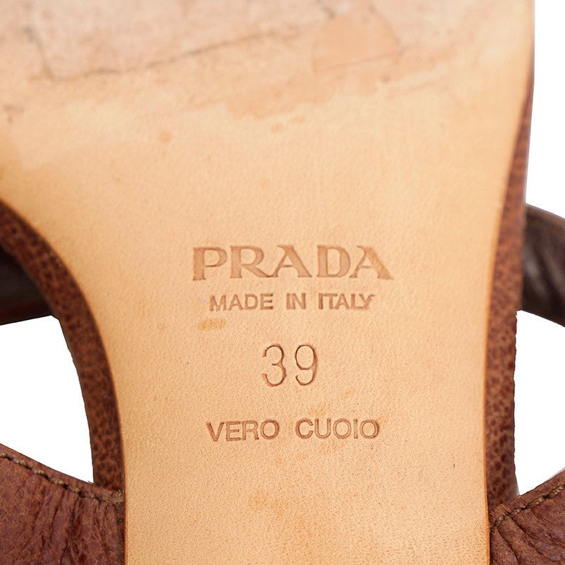 Prada Vintage Brown Grained Leather Heart Accent Kitten Heel Sandals