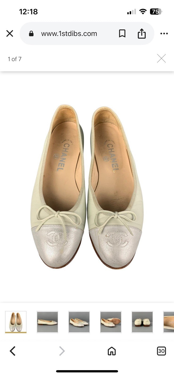 Chanel Ballet Flats, Plaster White with Mint and Silver Toe