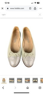 Chanel Ballet Flats, Plaster White with Mint and Silver Toe