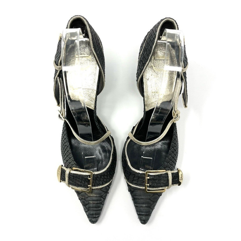 Christian Dior Galliano-Era CD Logo Buckle Heels, Black & Gold