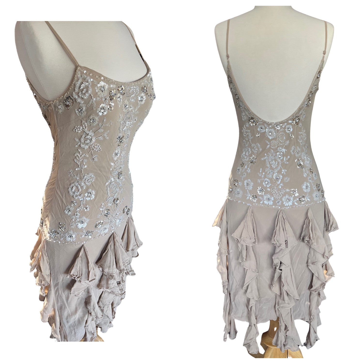 Sue Wong Beaded Sequin Backless Dress, Nude