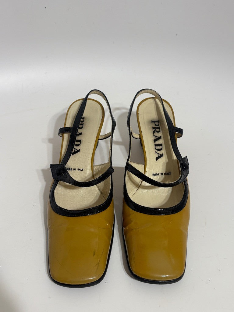 Prada Vintage Mustard Yellow Slingback Heels